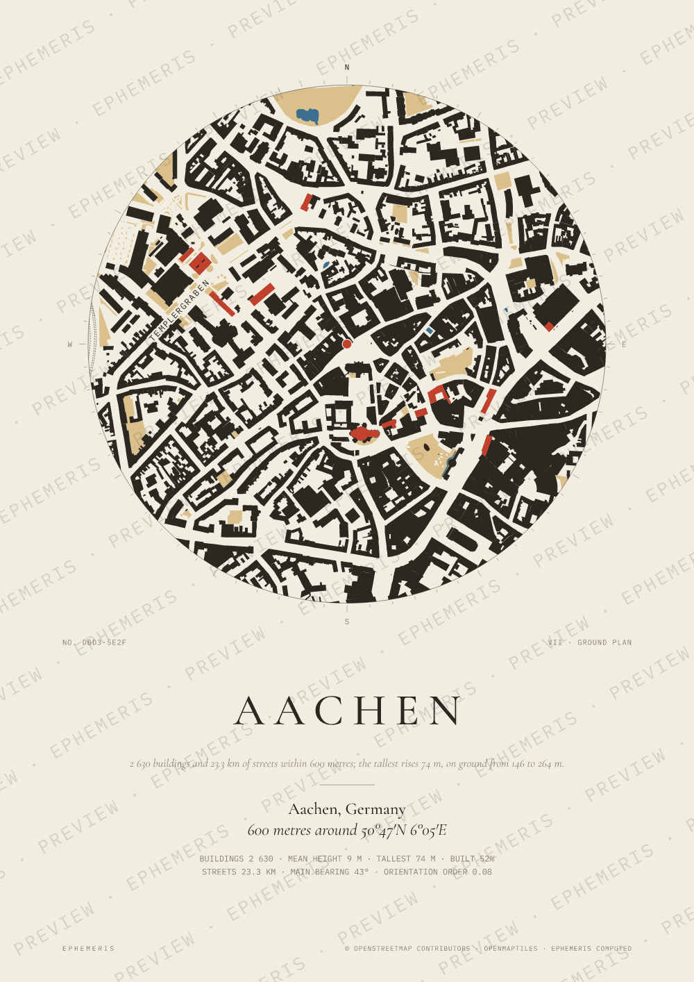 Aachen map poster: the city drawn as a plan