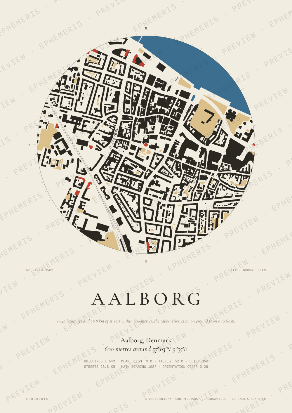 Aalborg map poster: the city drawn as a plan