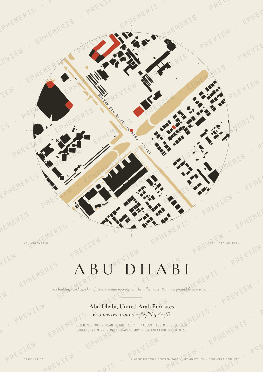 Abu Dhabi map poster: the city drawn as a plan