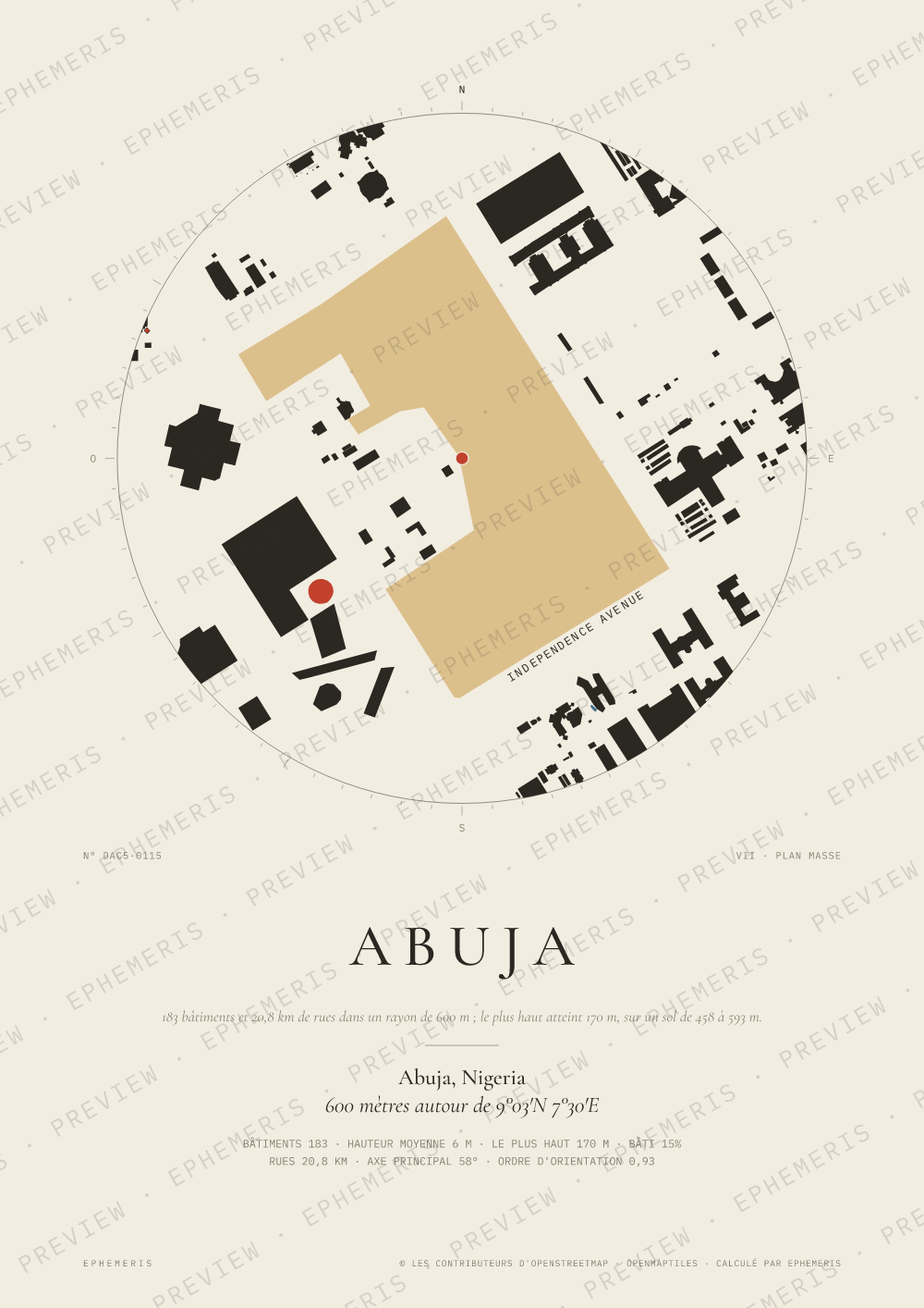 Affiche carte de Abuja : la ville dessinée en plan