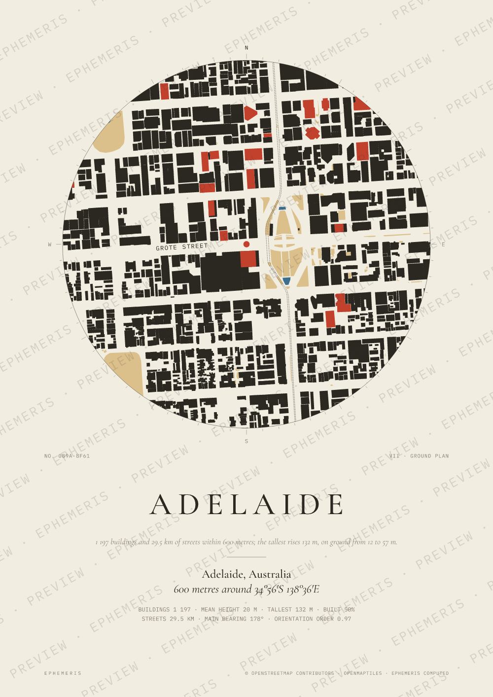 Adelaide map poster: the city drawn as a plan