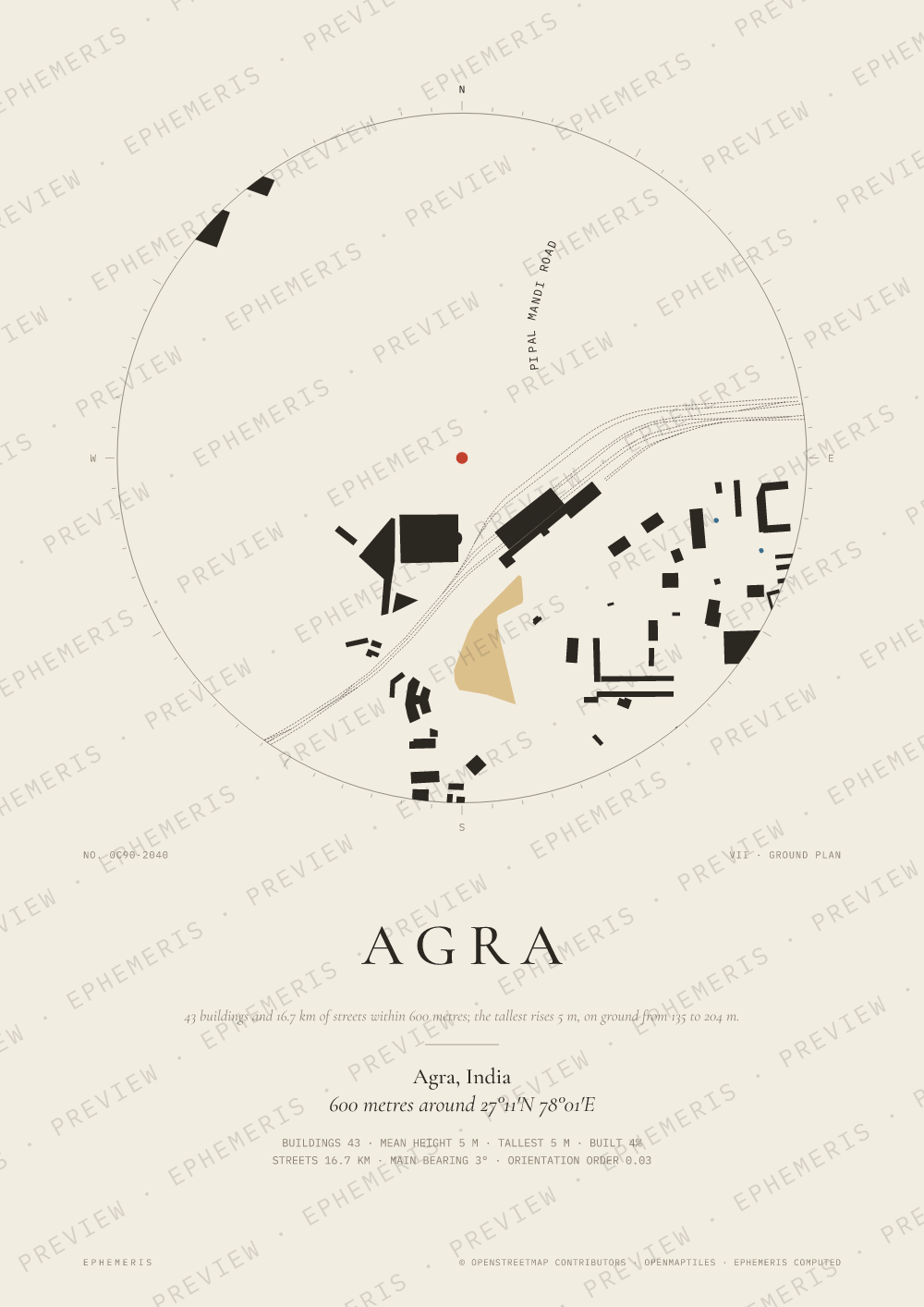 Agra map poster: the city drawn as a plan