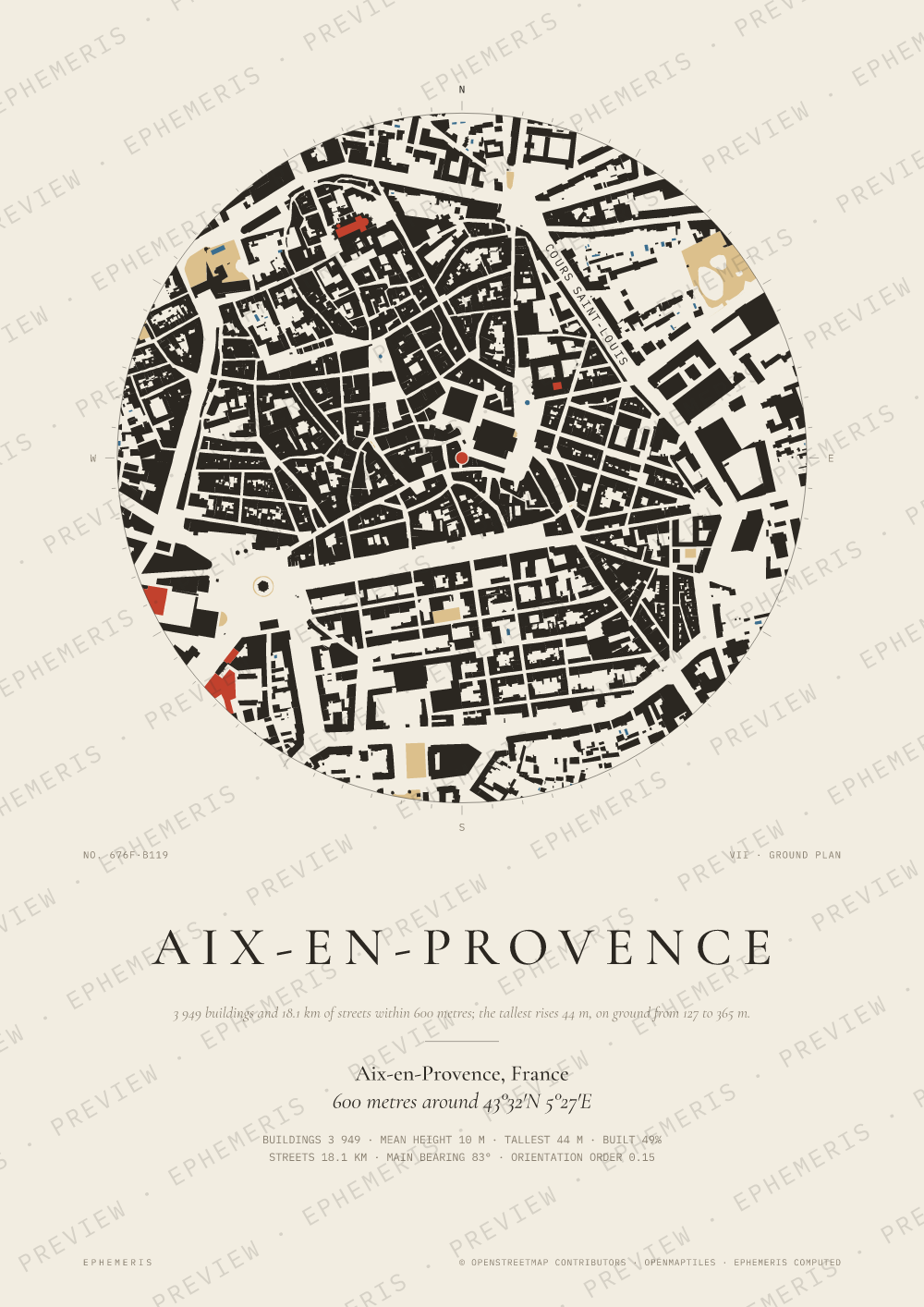Aix-en-Provence map poster: the city drawn as a plan
