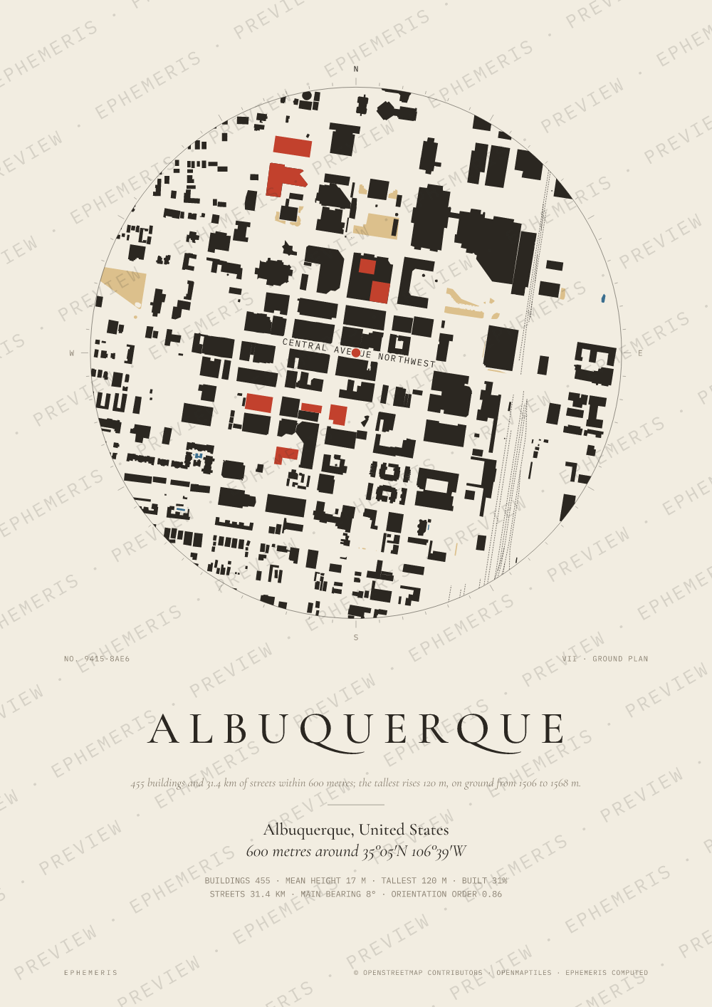 Albuquerque map poster: the city drawn as a plan