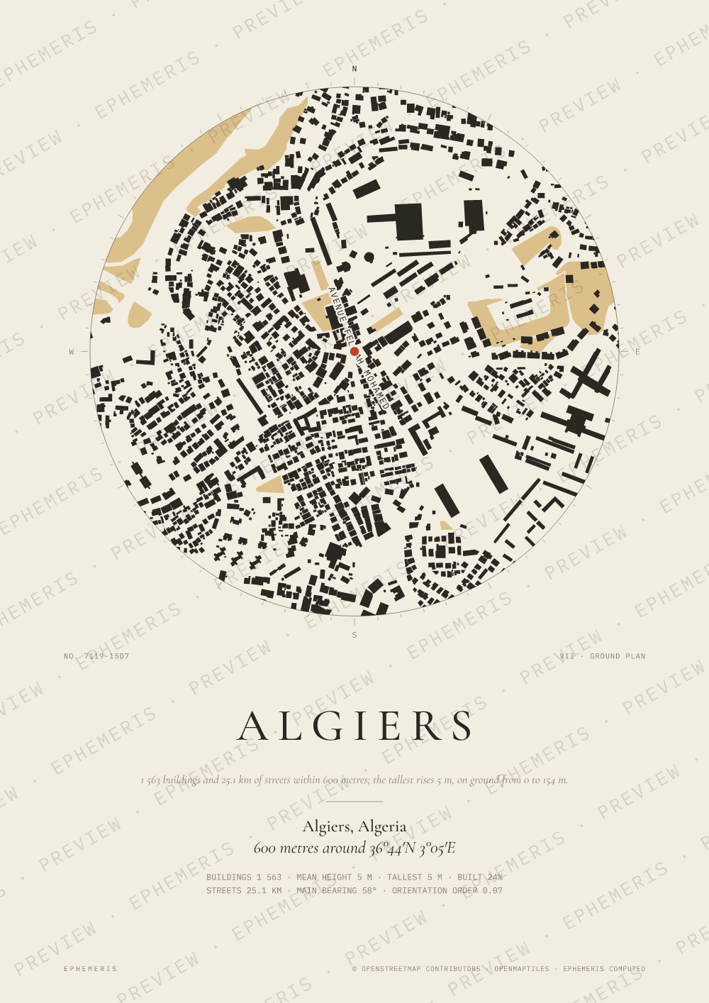 Algiers map poster: the city drawn as a plan