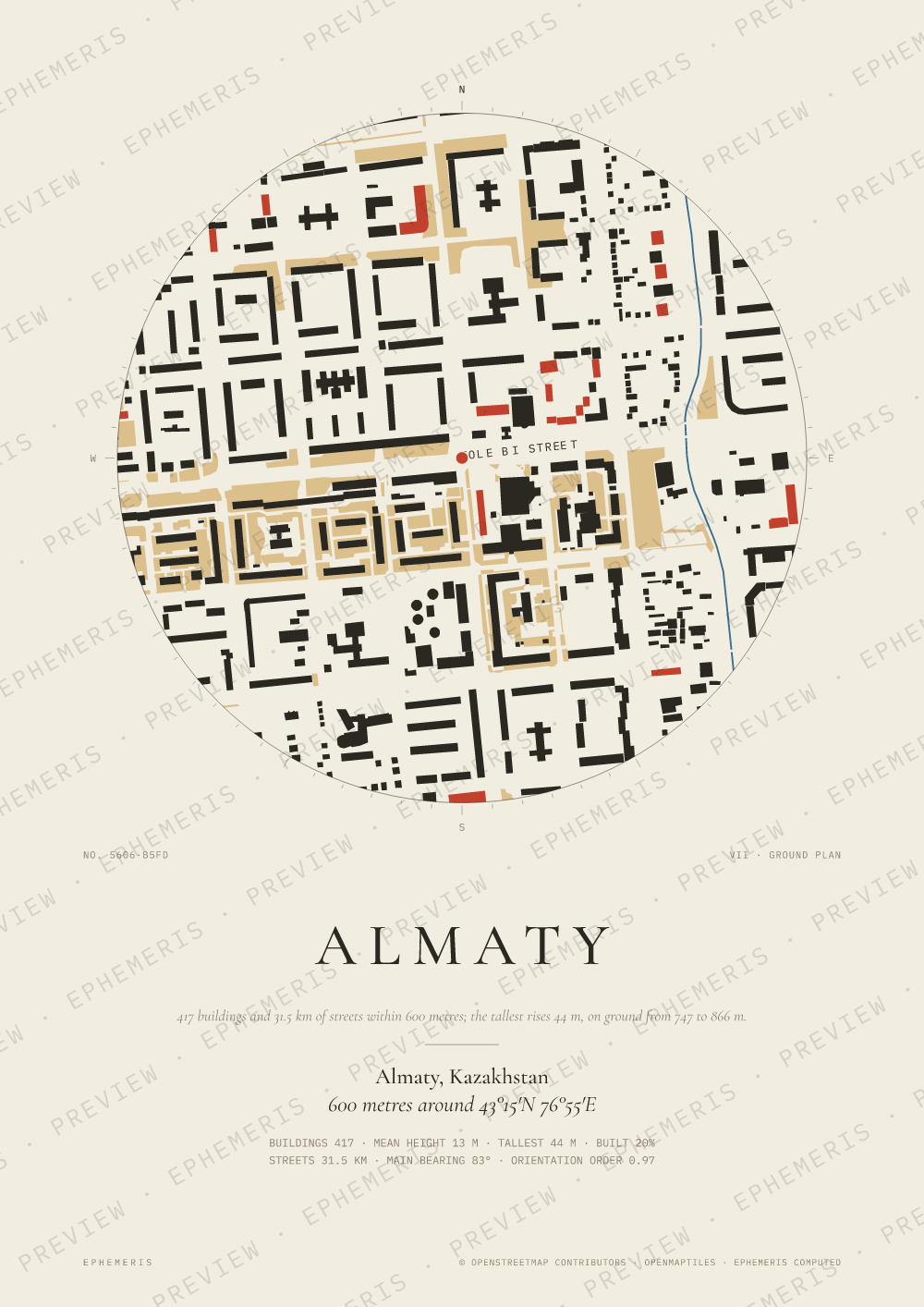 Almaty map poster: the city drawn as a plan