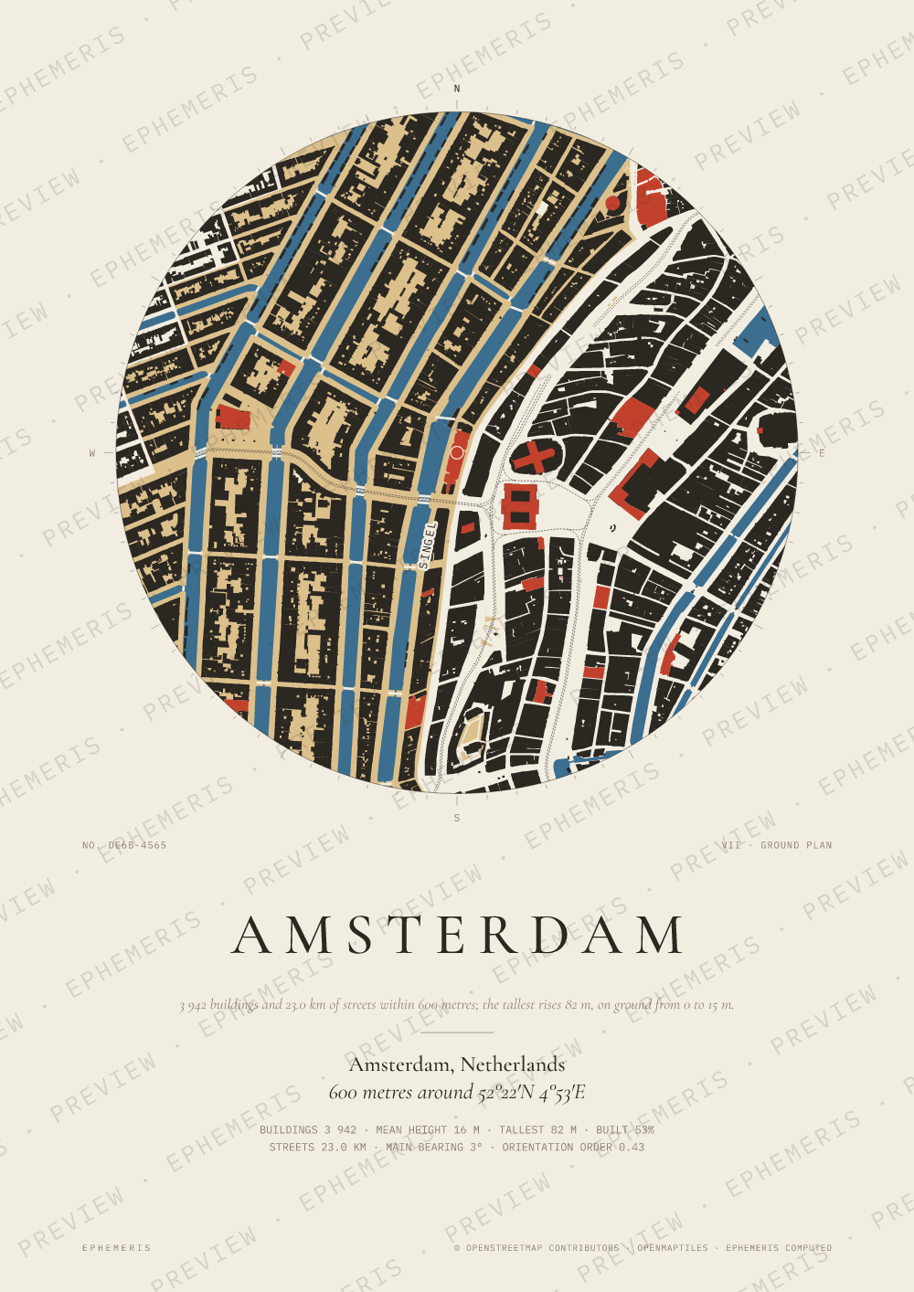 Amsterdam map poster: the city drawn as a plan