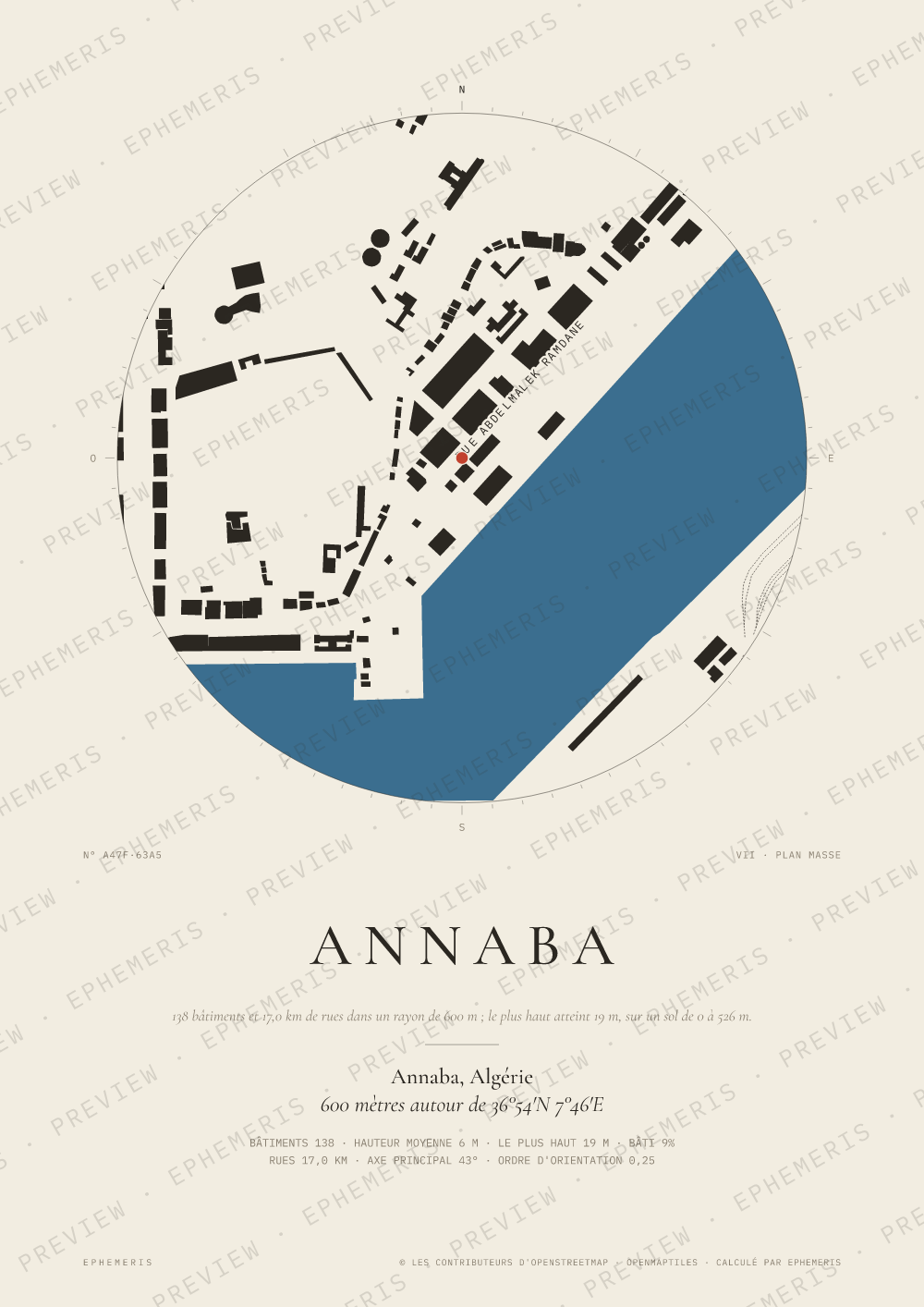 Affiche carte de Annaba : la ville dessinée en plan