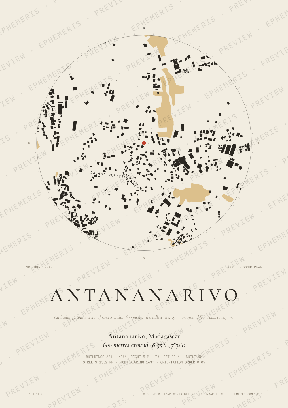 Antananarivo map poster: the city drawn as a plan