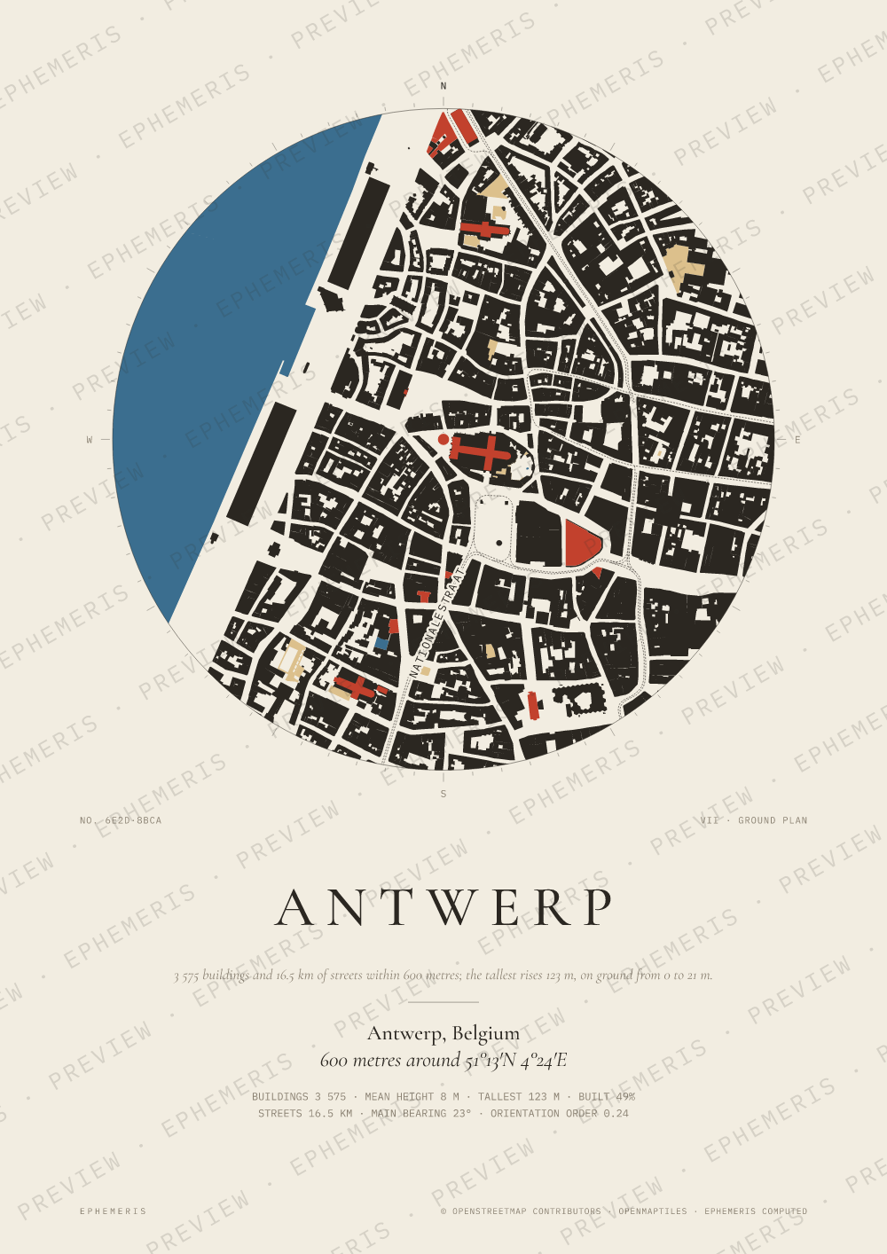 Antwerp map poster: the city drawn as a plan