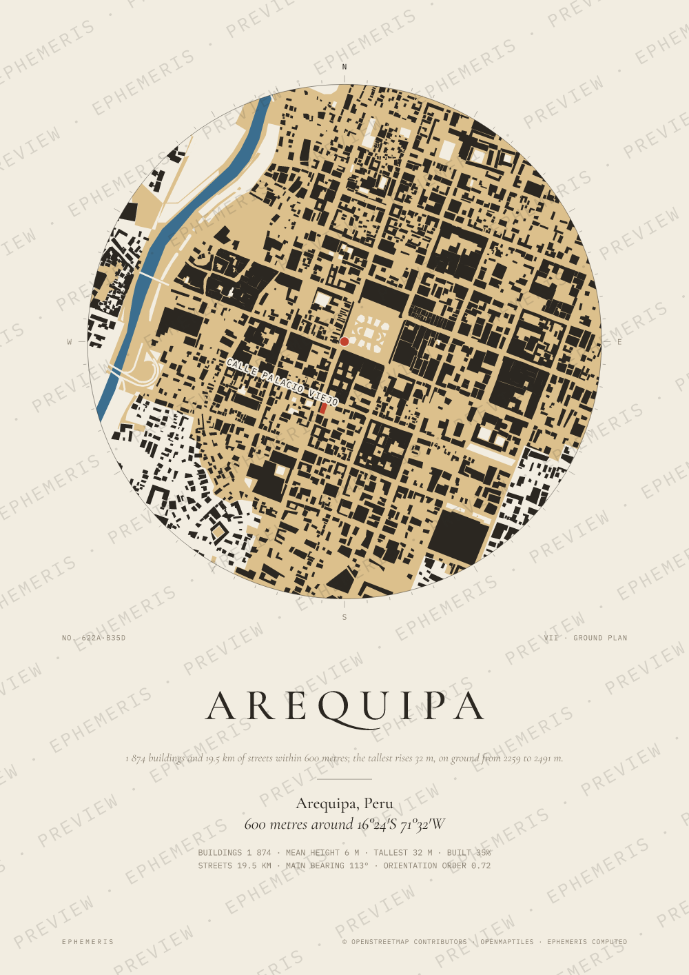 Arequipa map poster: the city drawn as a plan