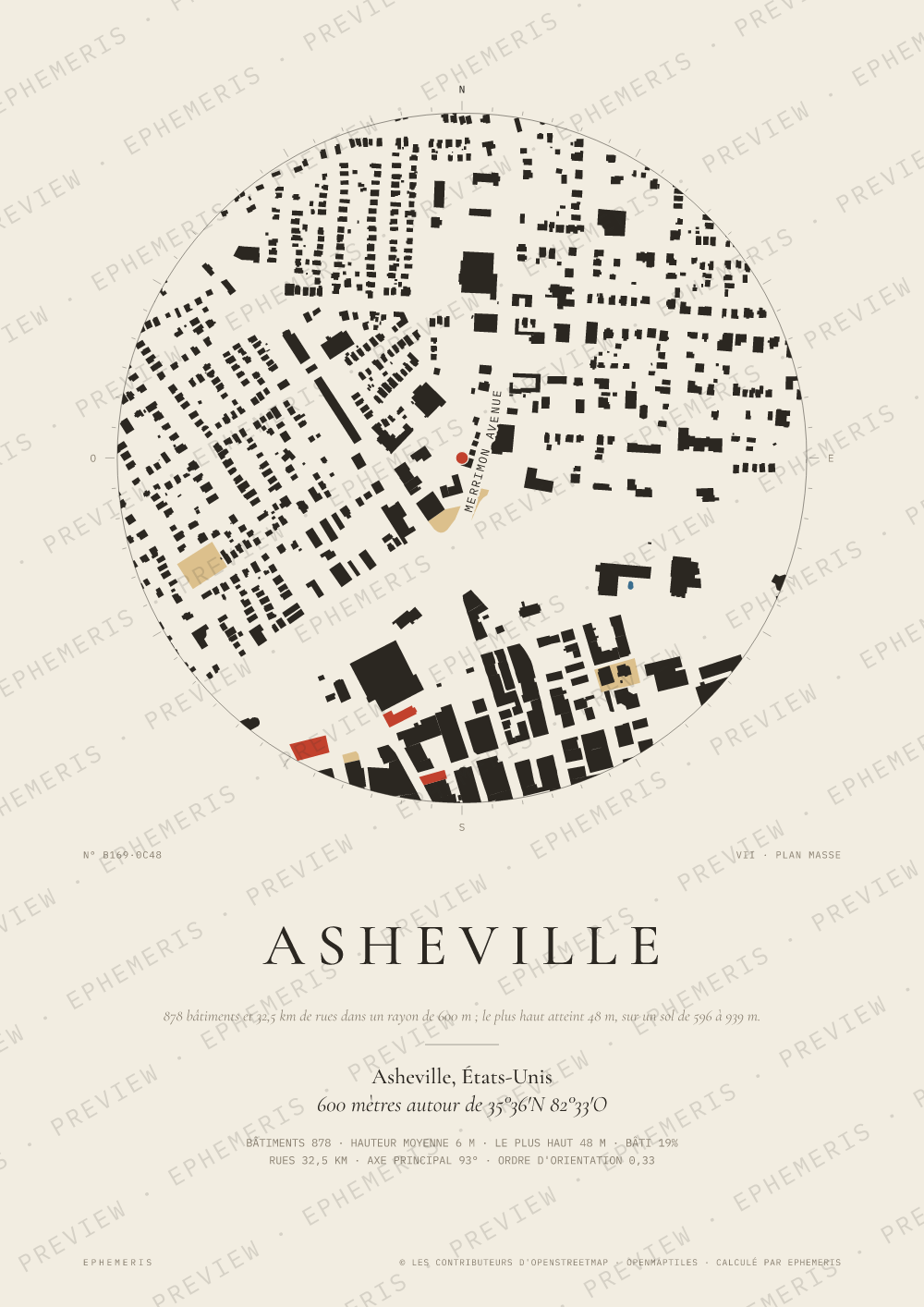 Affiche carte de Asheville : la ville dessinée en plan