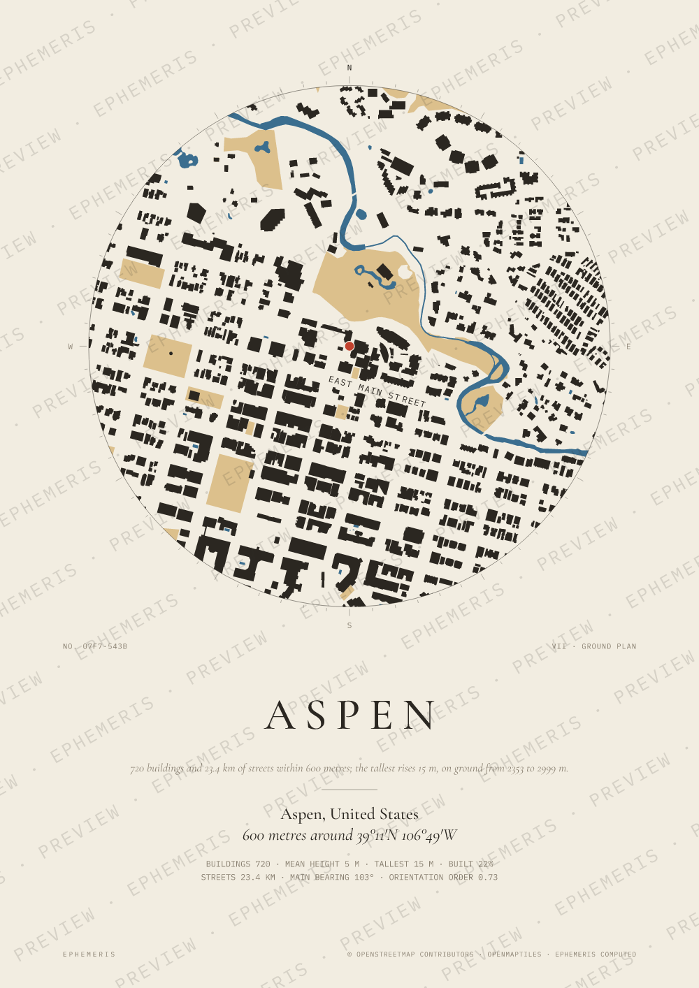 Aspen map poster: the city drawn as a plan
