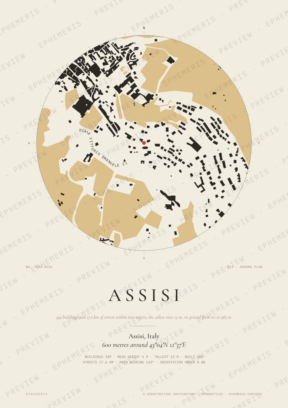 Assisi map poster: the city drawn as a plan