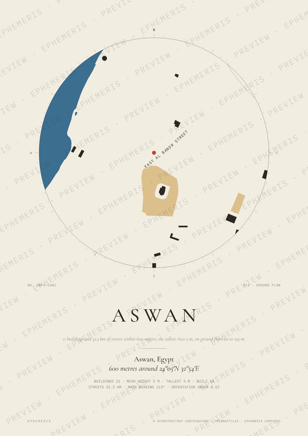 Aswan map poster: the city drawn as a plan