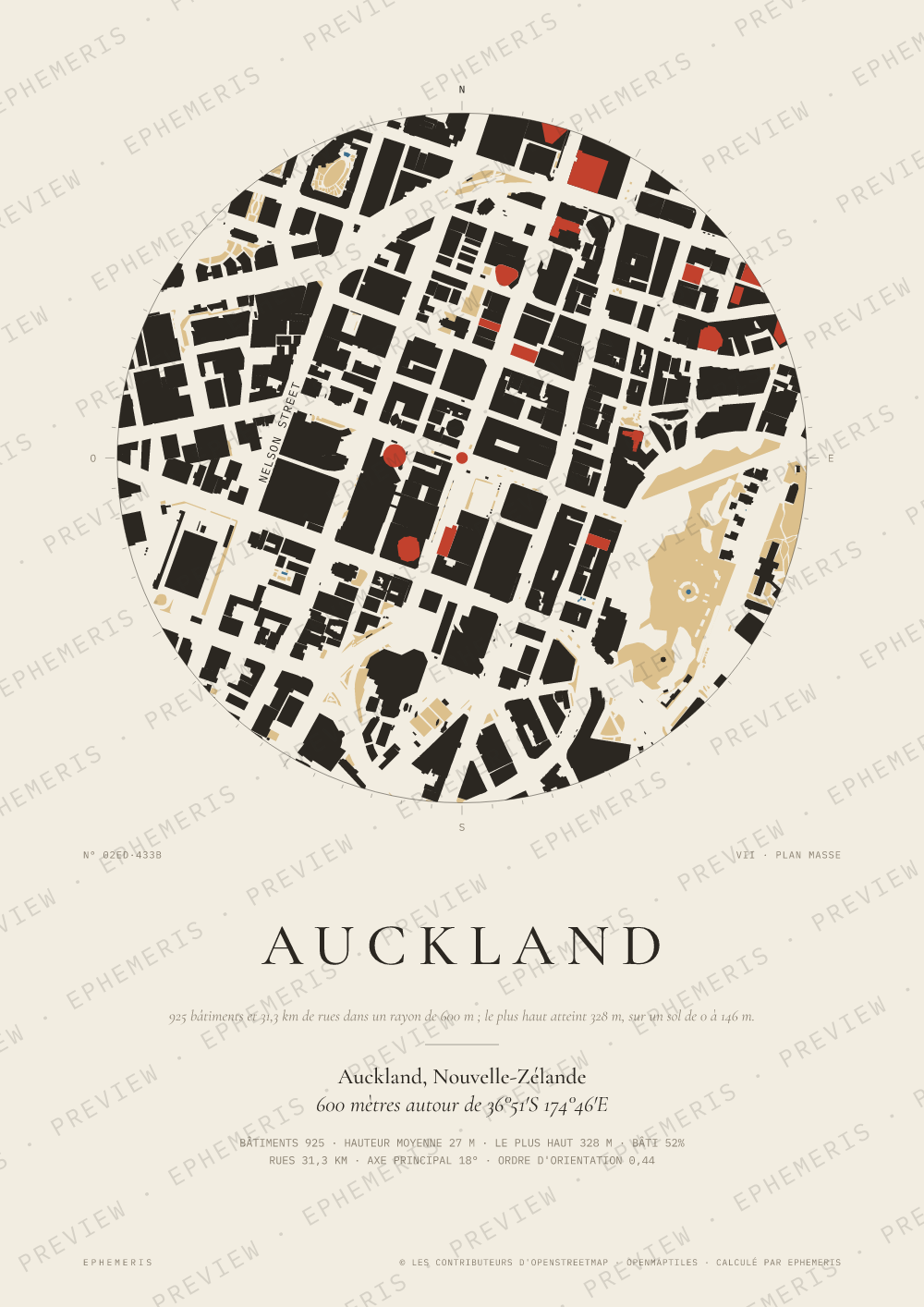 Affiche carte de Auckland : la ville dessinée en plan
