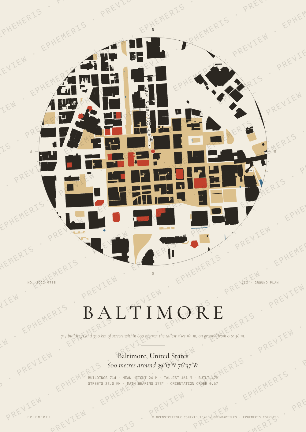 Baltimore map poster: the city drawn as a plan