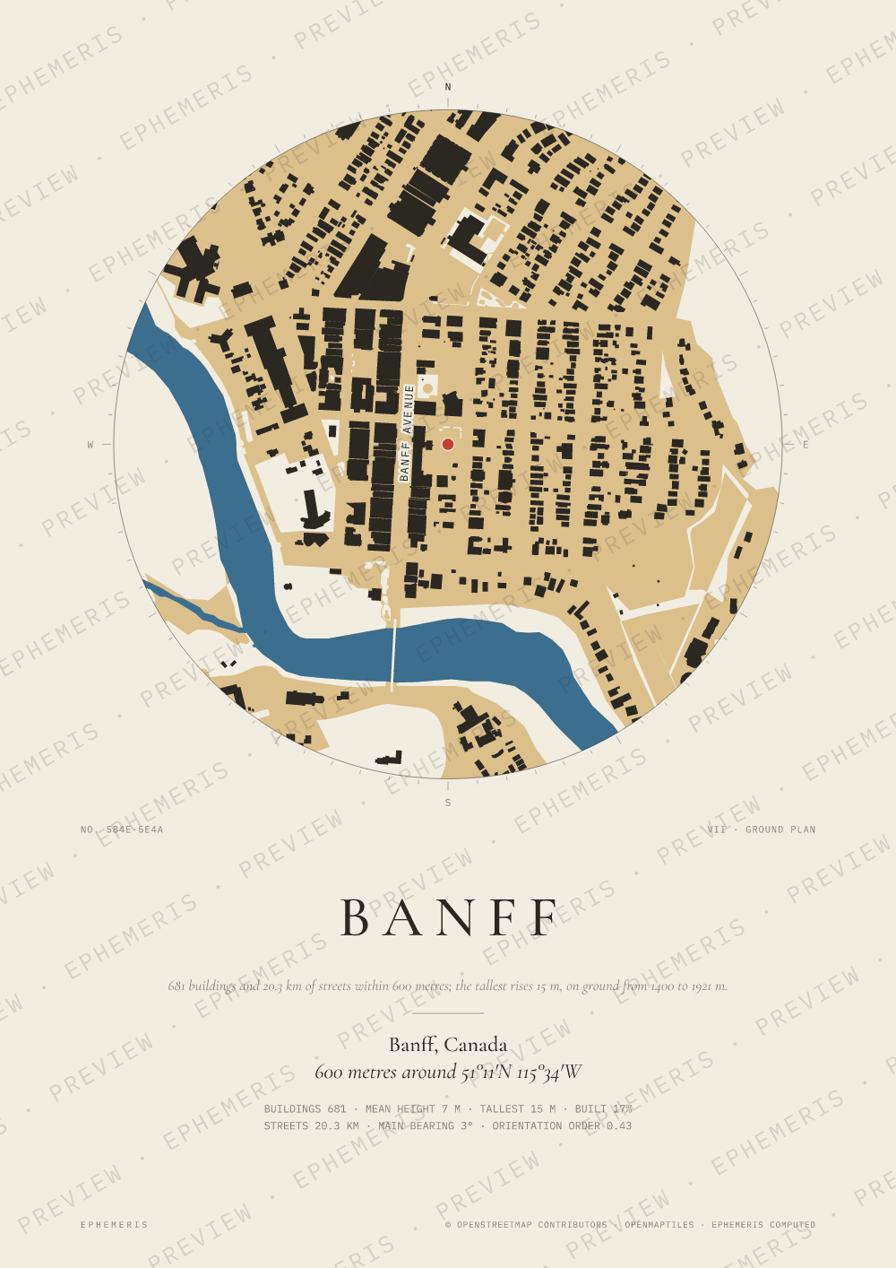 Banff map poster: the city drawn as a plan