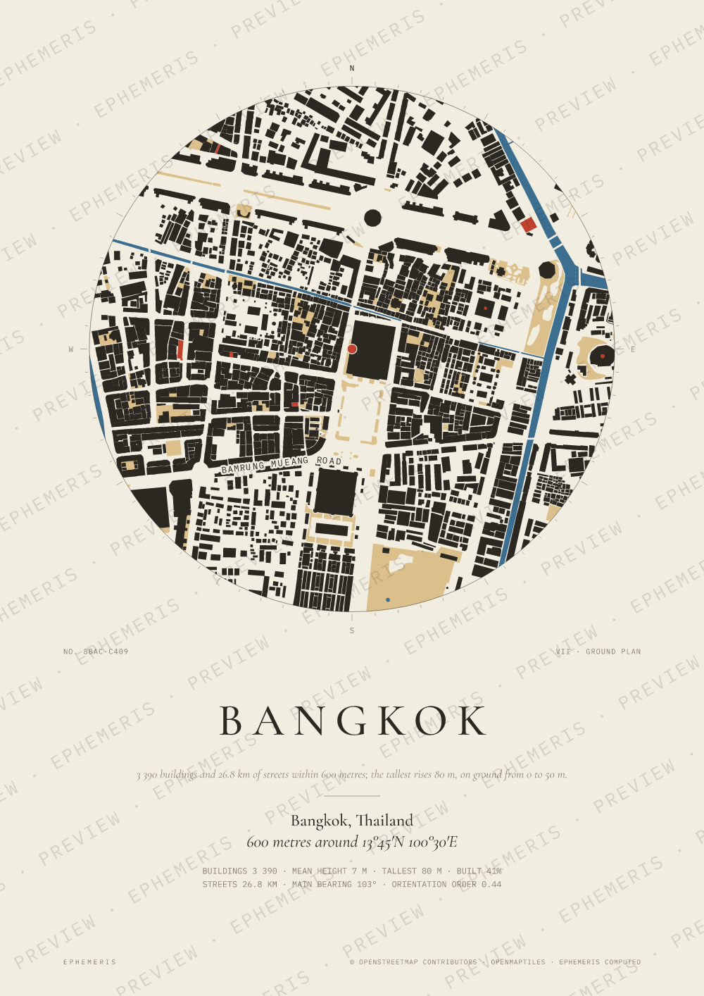 Bangkok map poster: the city drawn as a plan