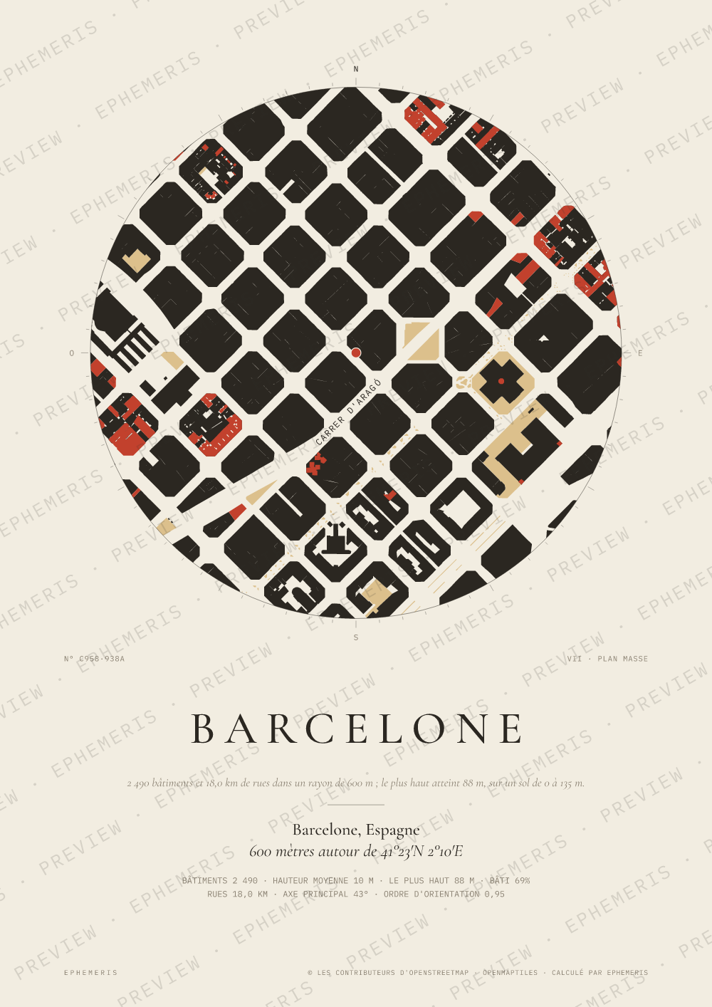 Affiche carte de Barcelone : la ville dessinée en plan