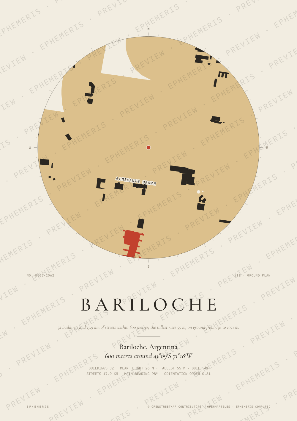 Bariloche map poster: the city drawn as a plan