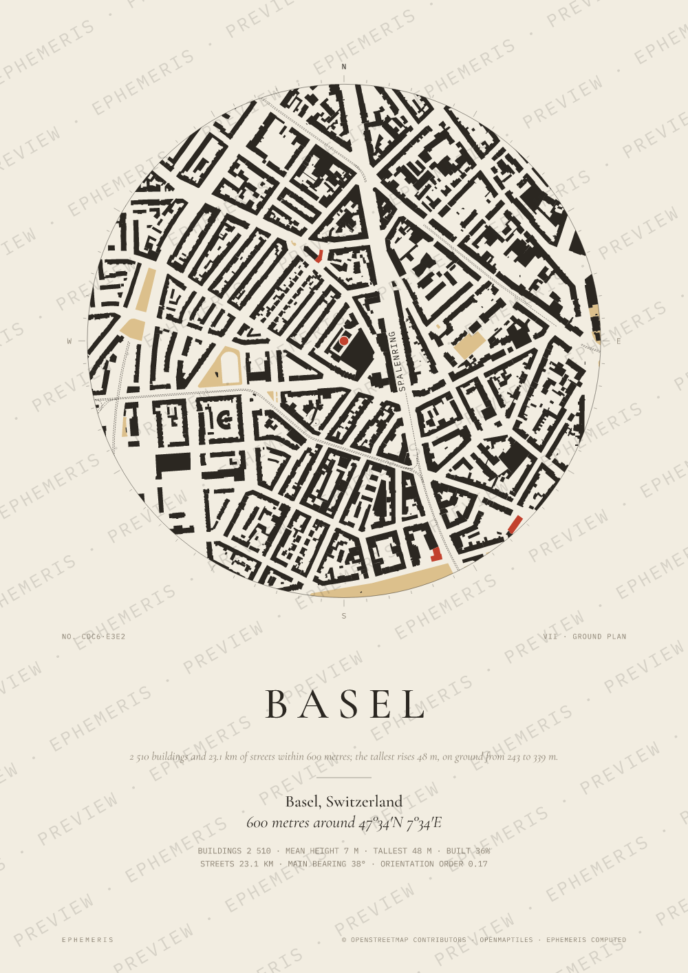 Basel map poster: the city drawn as a plan