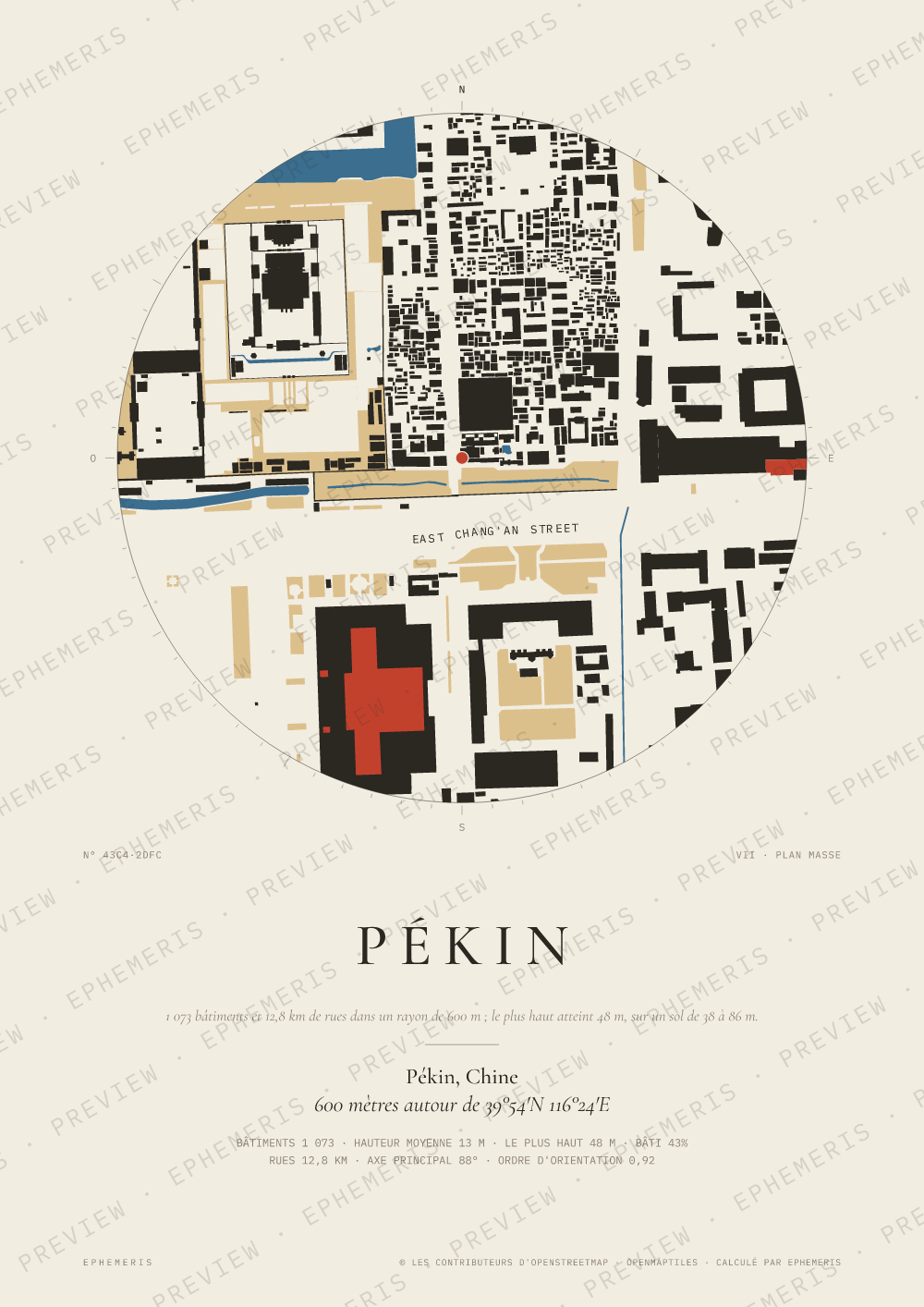 Affiche carte de Pékin : la ville dessinée en plan