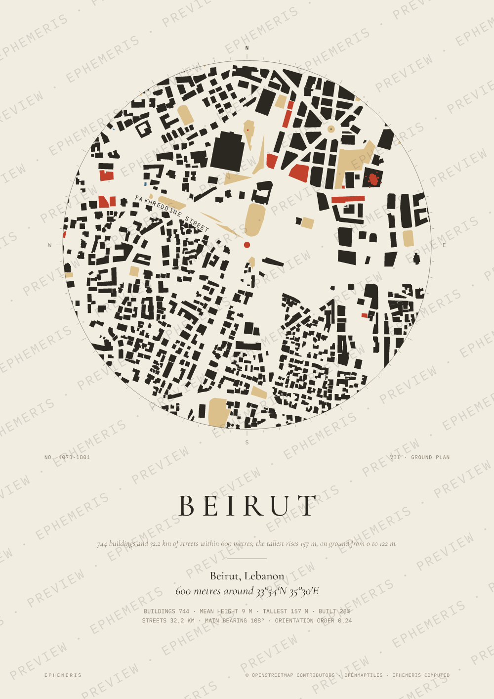 Beirut map poster: the city drawn as a plan