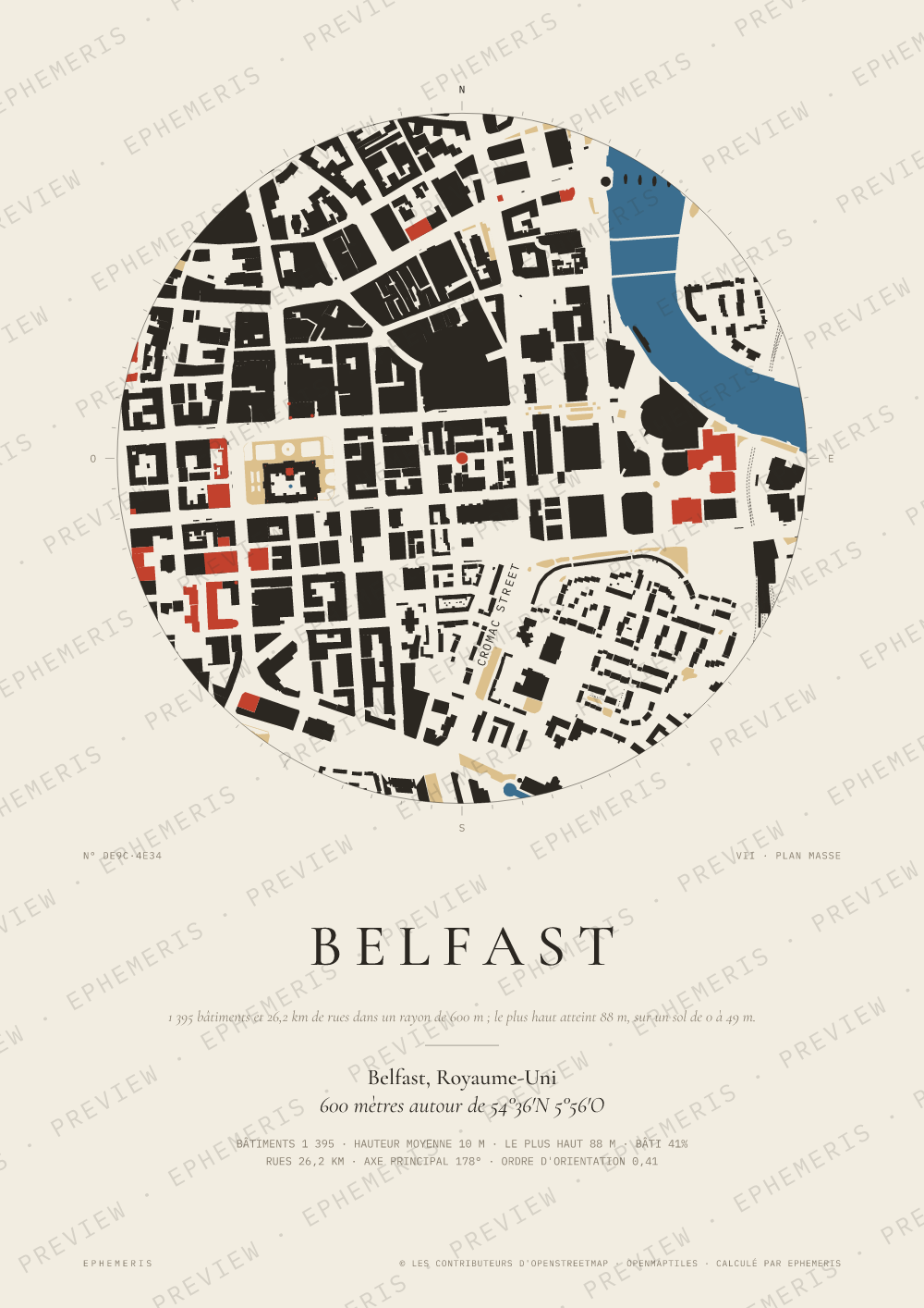 Affiche carte de Belfast : la ville dessinée en plan