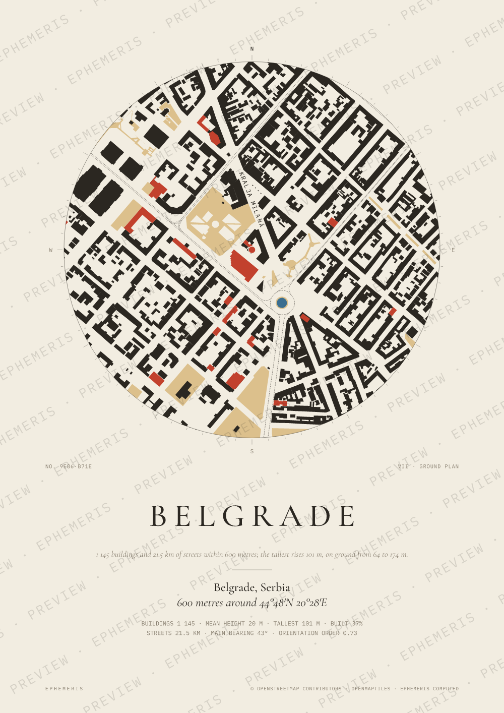 Belgrade map poster: the city drawn as a plan