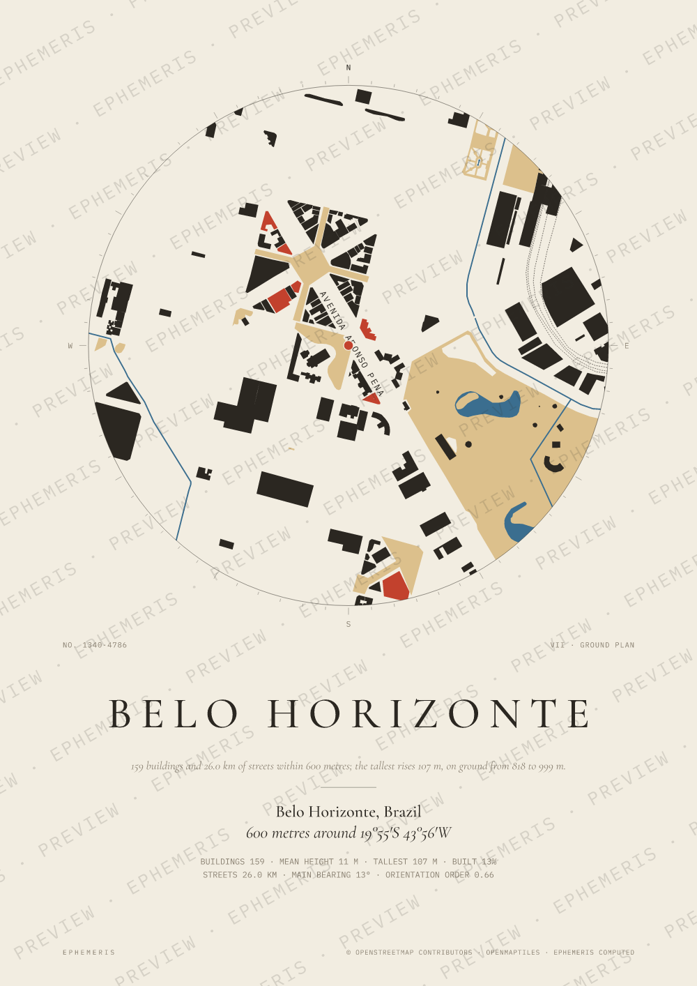 Belo Horizonte map poster: the city drawn as a plan