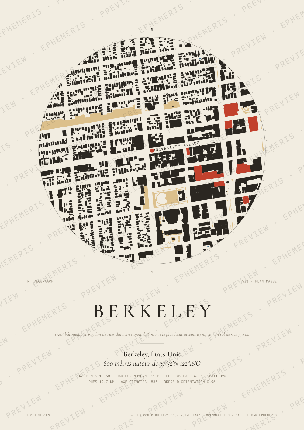 Affiche carte de Berkeley : la ville dessinée en plan