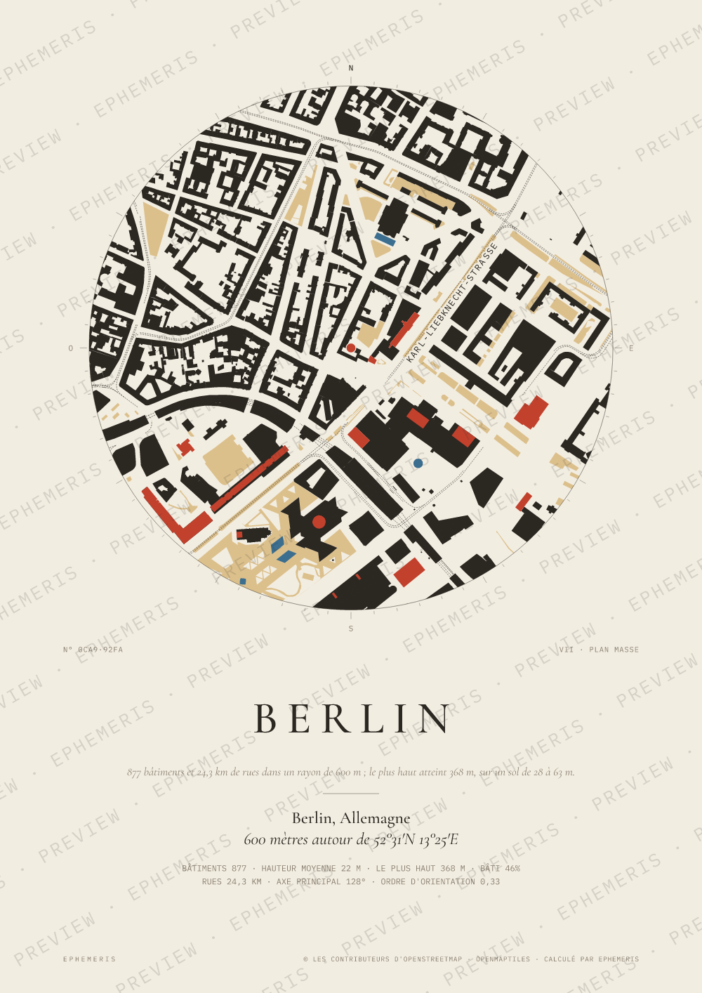 Affiche carte de Berlin : la ville dessinée en plan