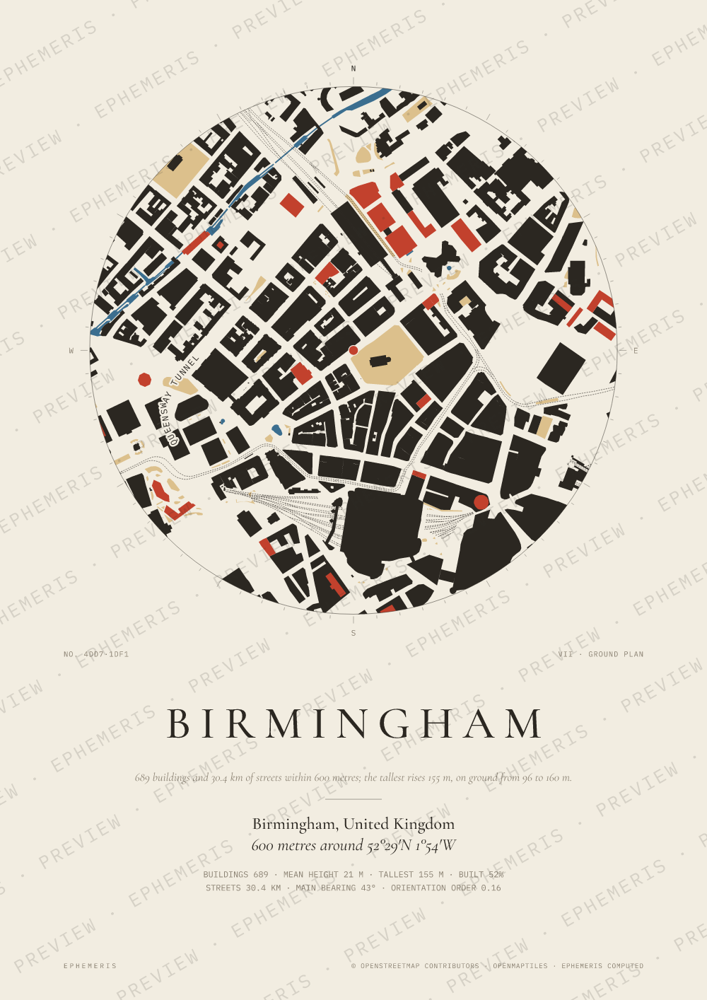Birmingham map poster: the city drawn as a plan