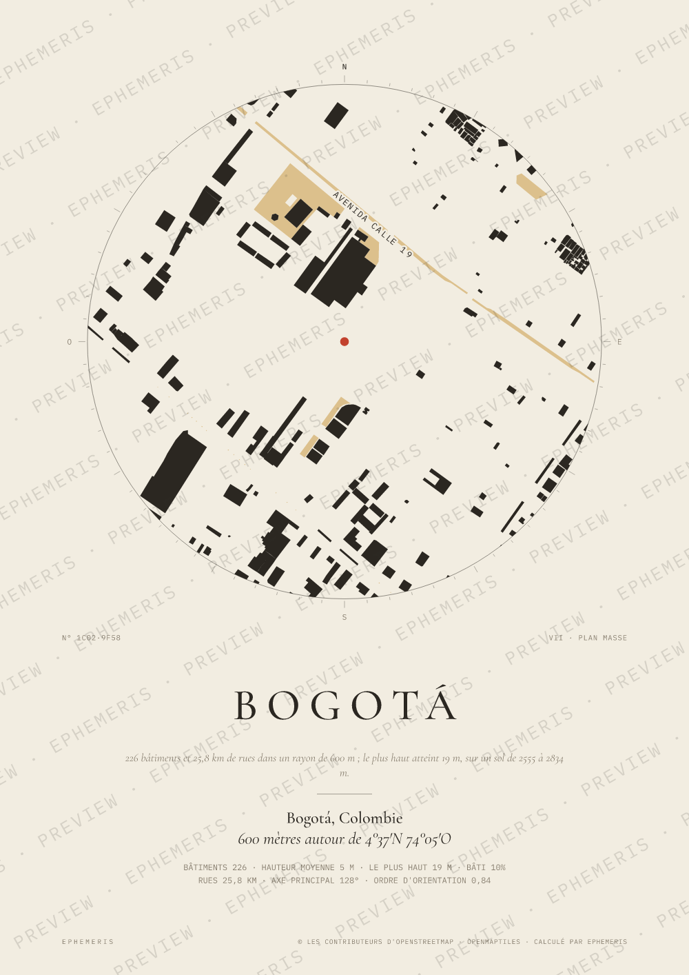 Affiche carte de Bogotá : la ville dessinée en plan