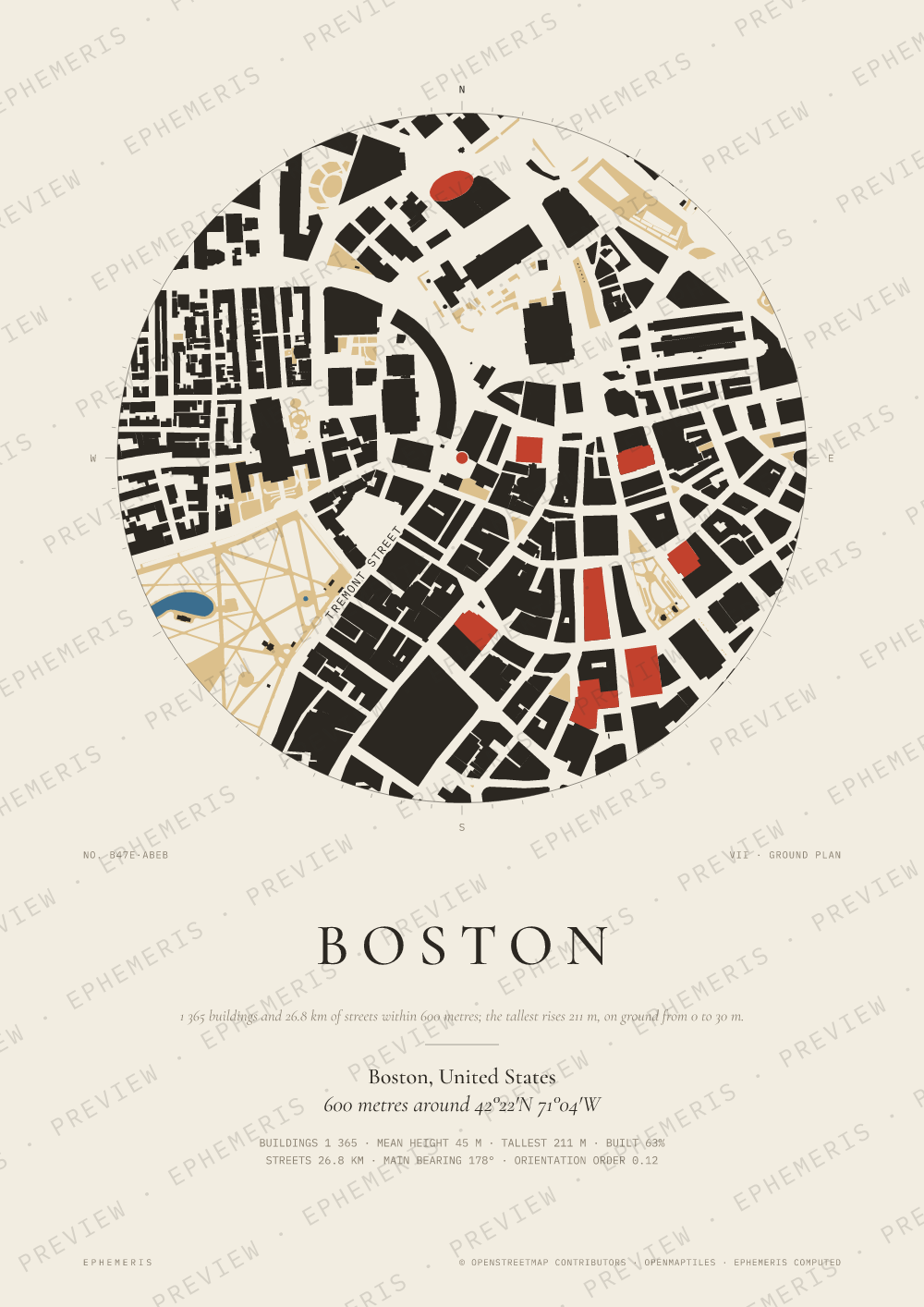 Boston map poster: the city drawn as a plan