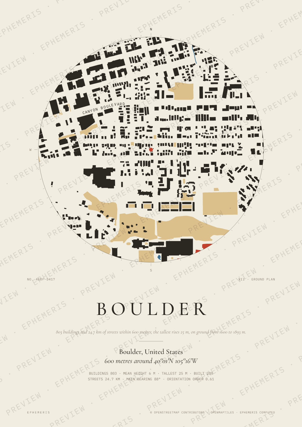 Boulder map poster: the city drawn as a plan