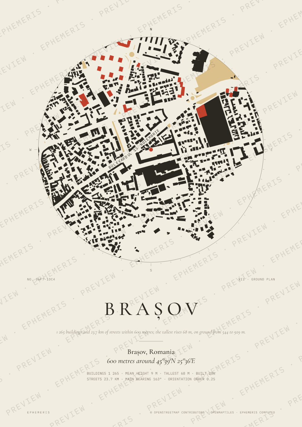 Brașov map poster: the city drawn as a plan