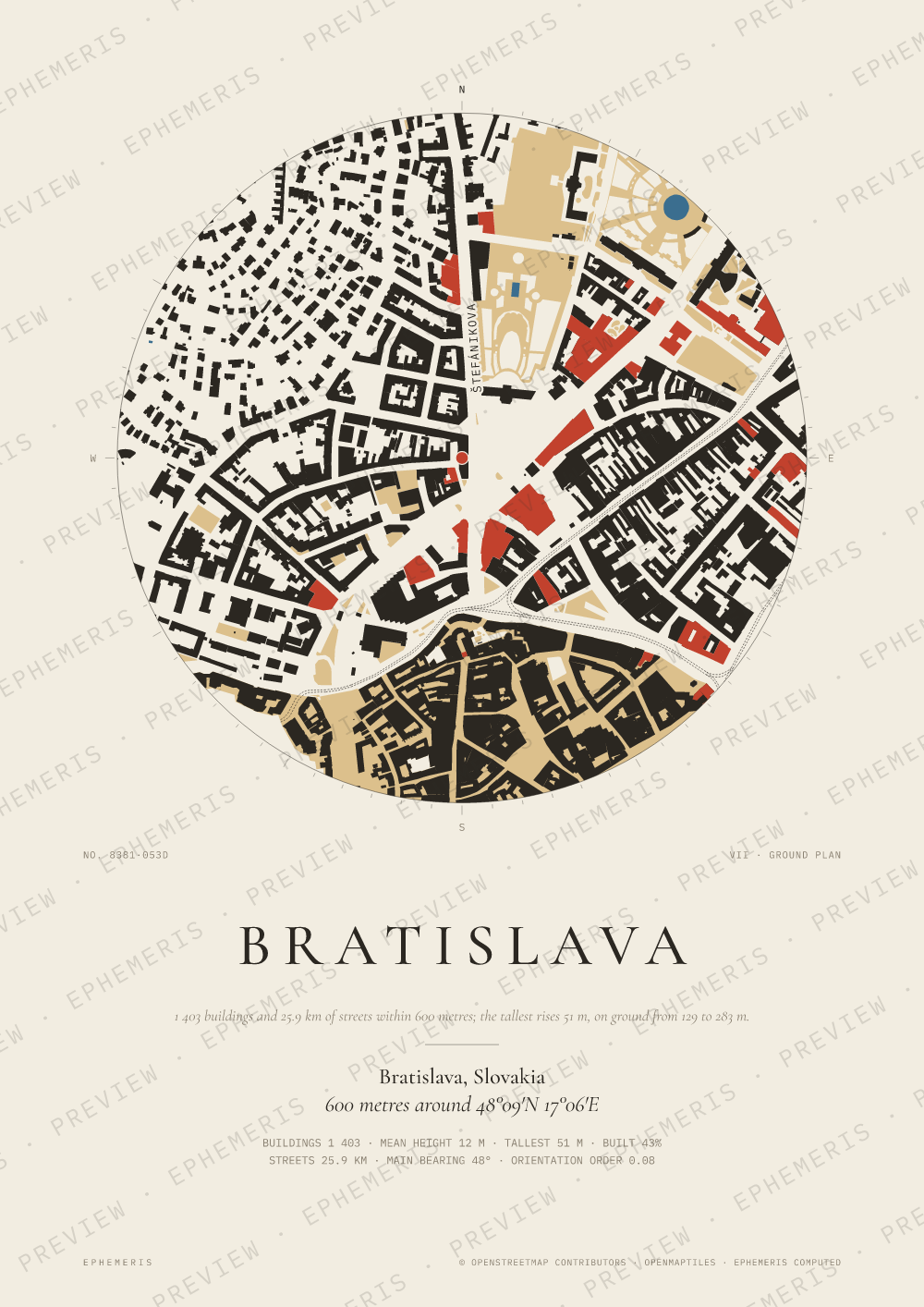 Bratislava map poster: the city drawn as a plan