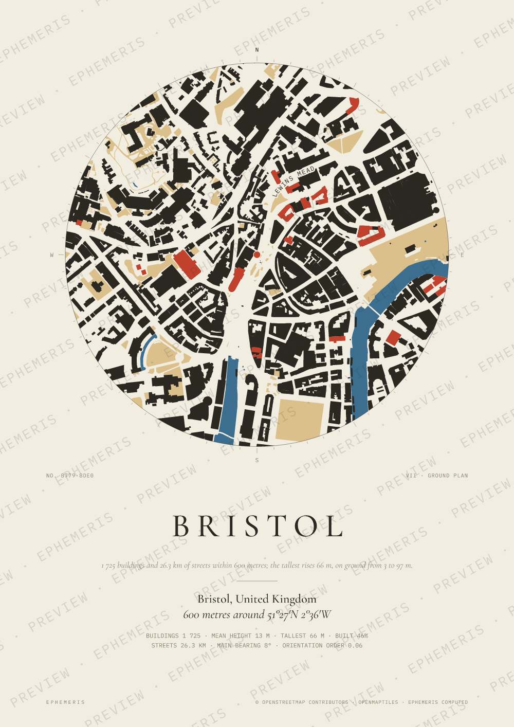 Bristol map poster: the city drawn as a plan