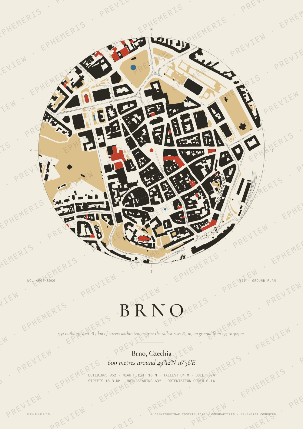 Brno map poster: the city drawn as a plan