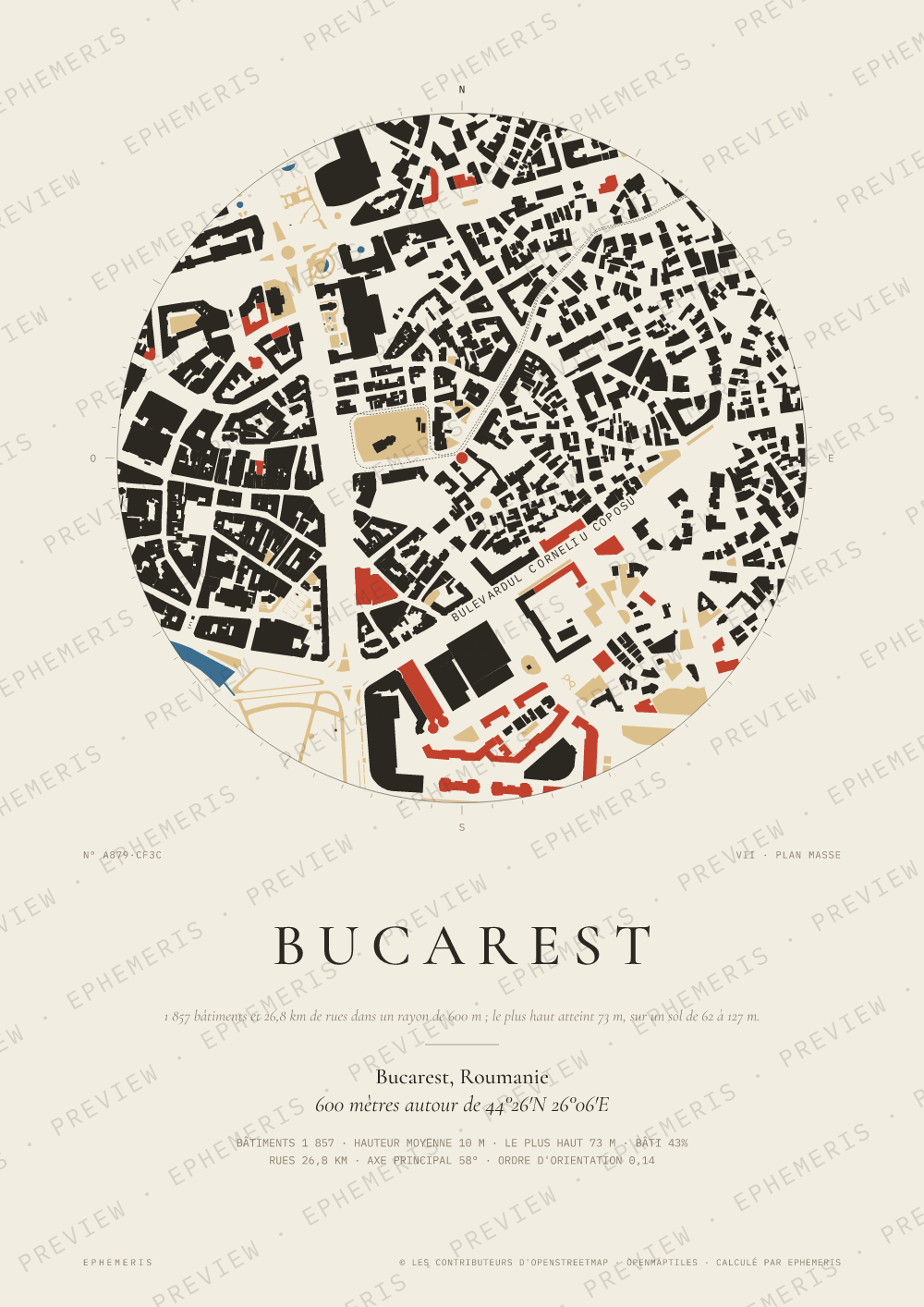 Affiche carte de Bucarest : la ville dessinée en plan