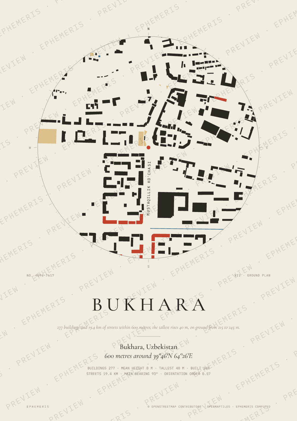 Bukhara map poster: the city drawn as a plan