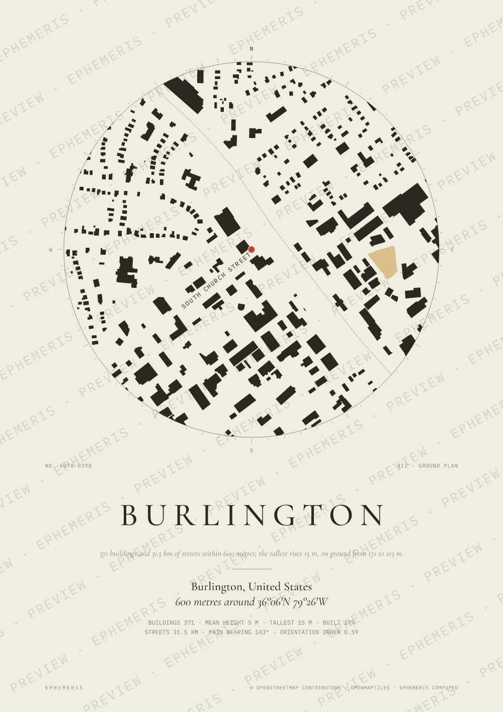 Burlington map poster: the city drawn as a plan
