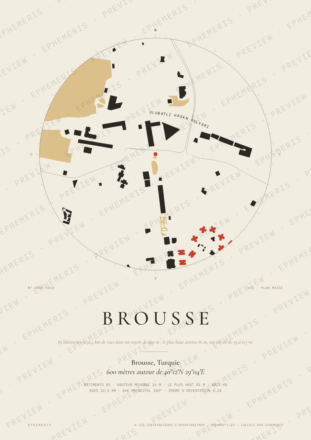 Affiche carte de Brousse : la ville dessinée en plan