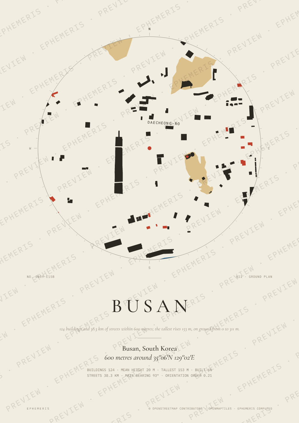 Busan map poster: the city drawn as a plan