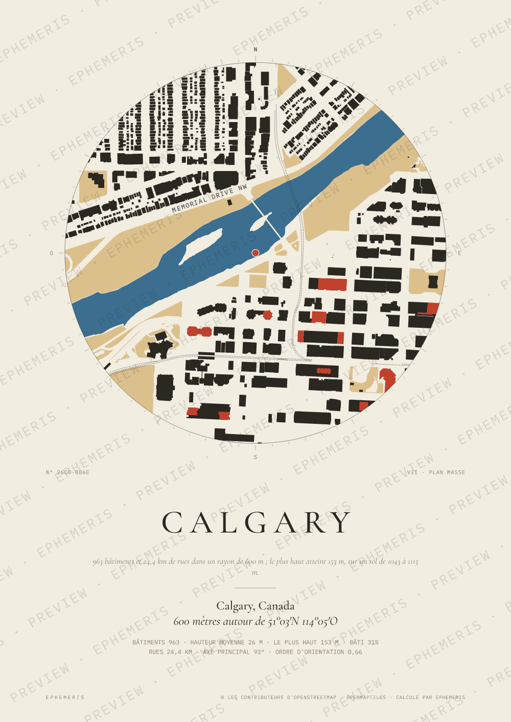 Affiche carte de Calgary : la ville dessinée en plan
