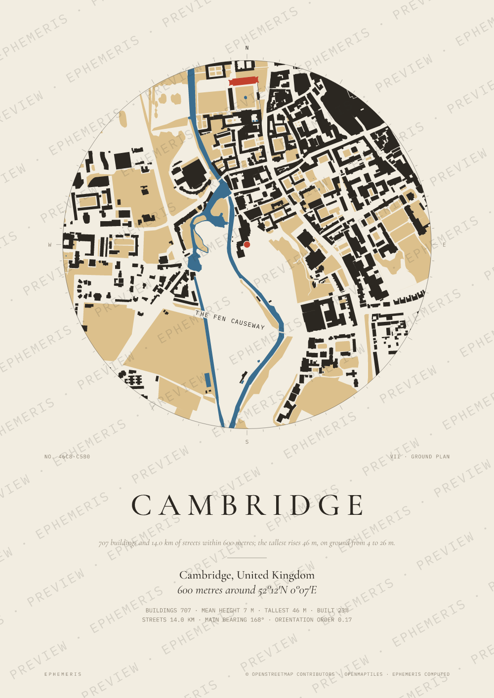 Cambridge map poster: the city drawn as a plan