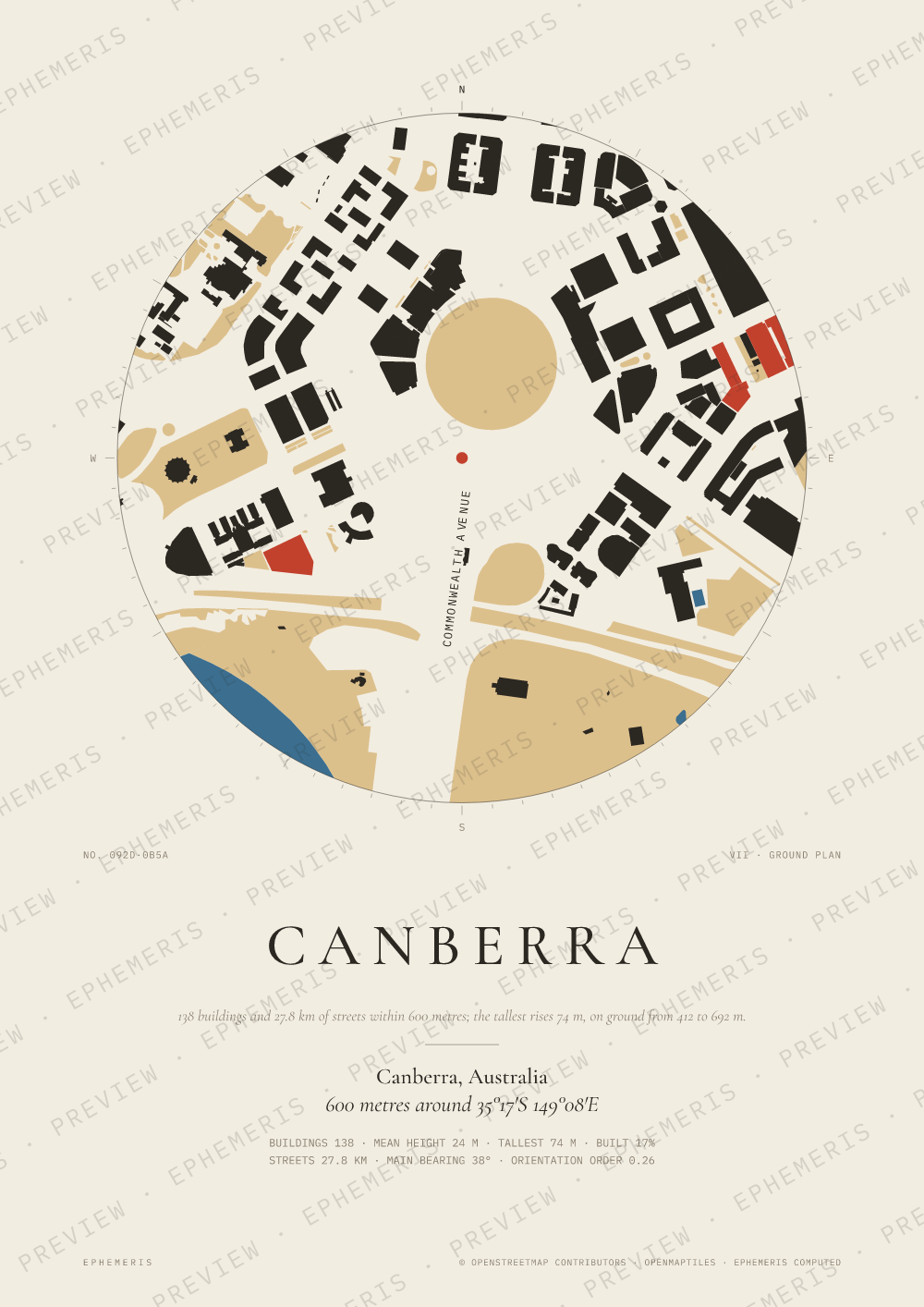 Canberra map poster: the city drawn as a plan