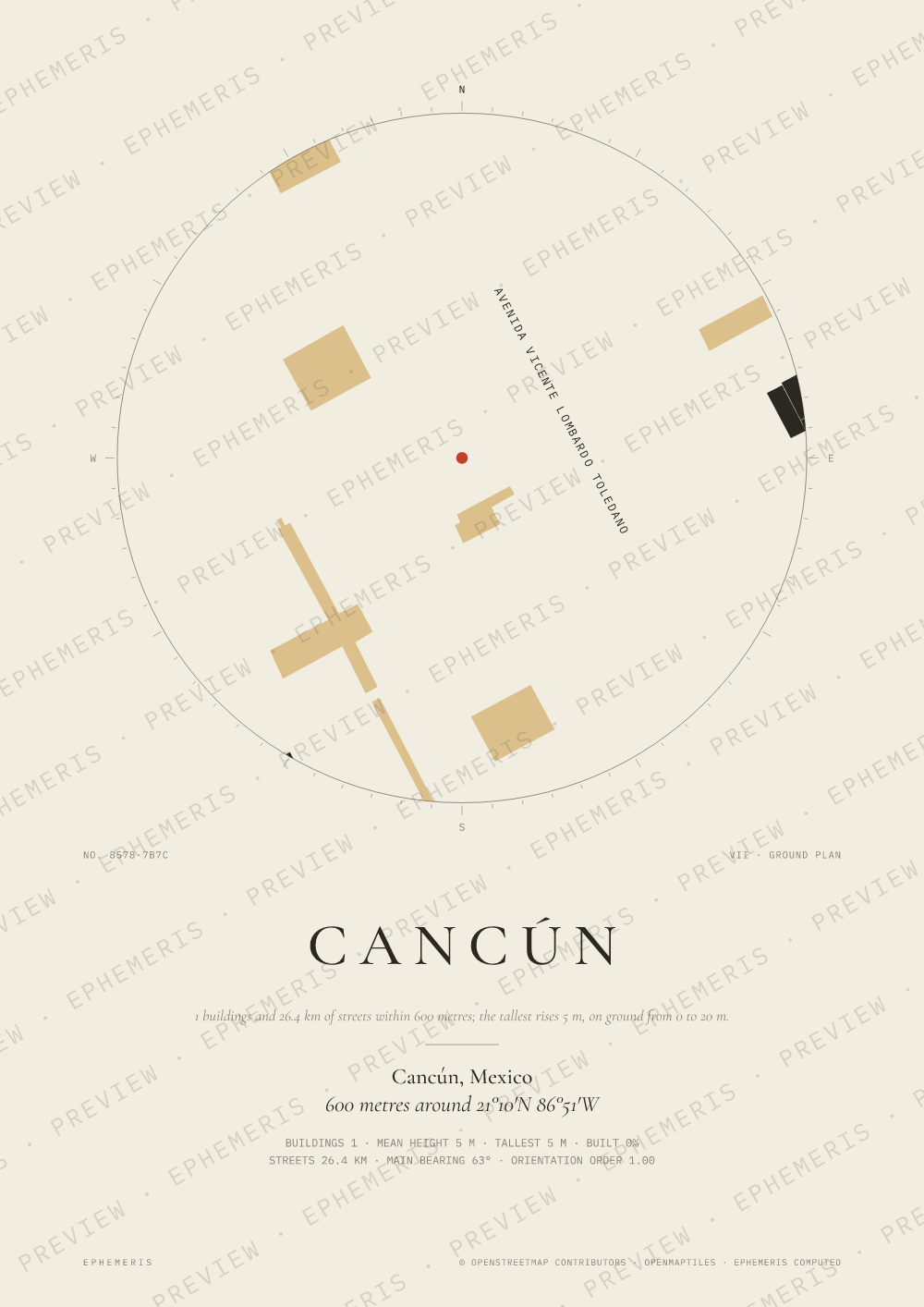 Cancún map poster: the city drawn as a plan